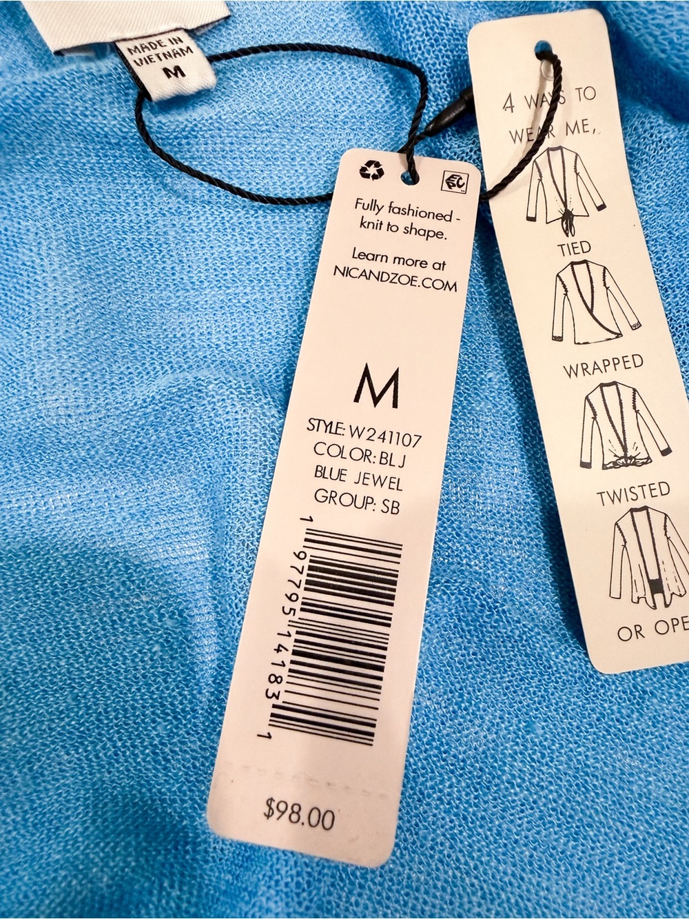 NIC+ZOE Lightweight 4 Way Slub Knit Linen Blend 3/4 Sleeve Cardigan Blue M NWT - Picture 14 of 16
